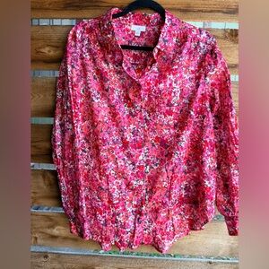 J. Jill Vibrant Floral Blouse - Pink and Red